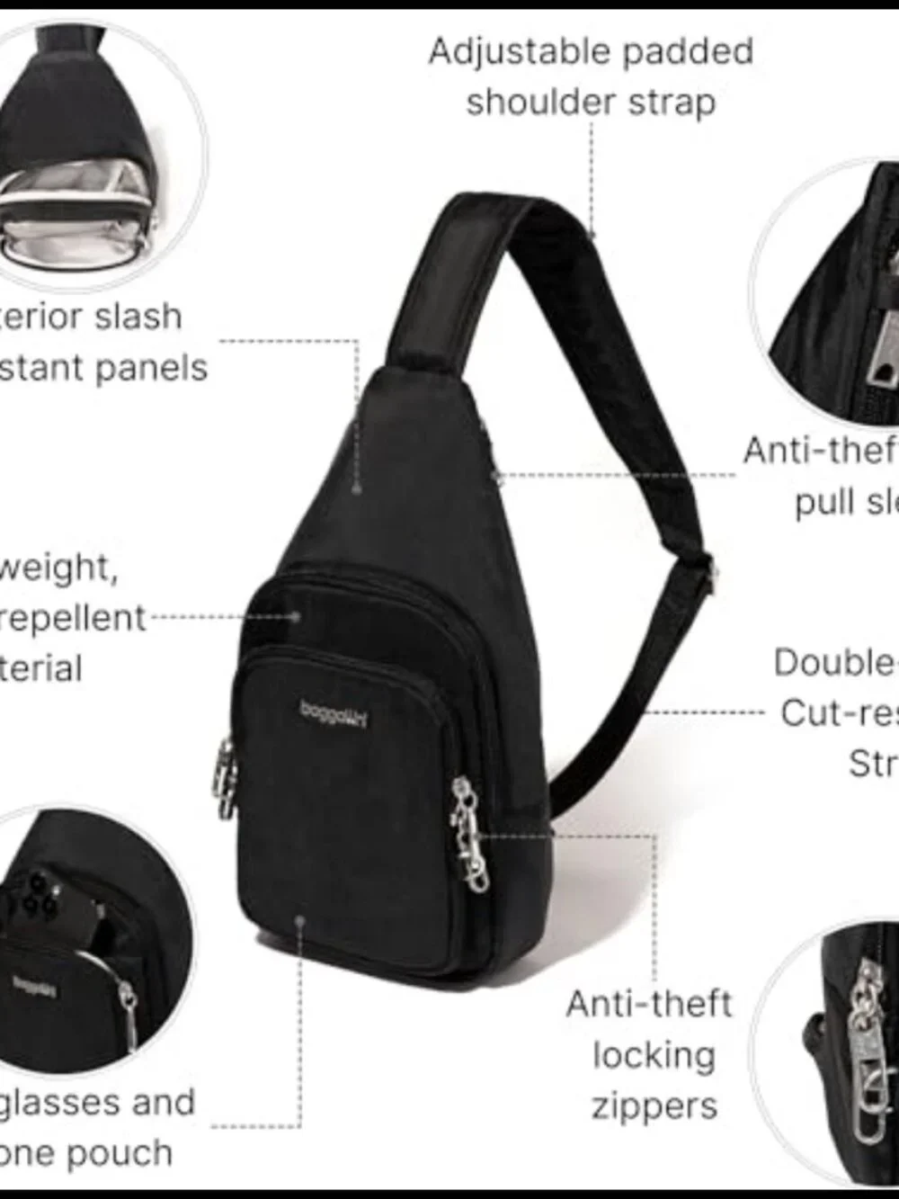 Anti-Theft Sling Crossbody Travel Bag Locking Zippers RFID Cut-Resistant